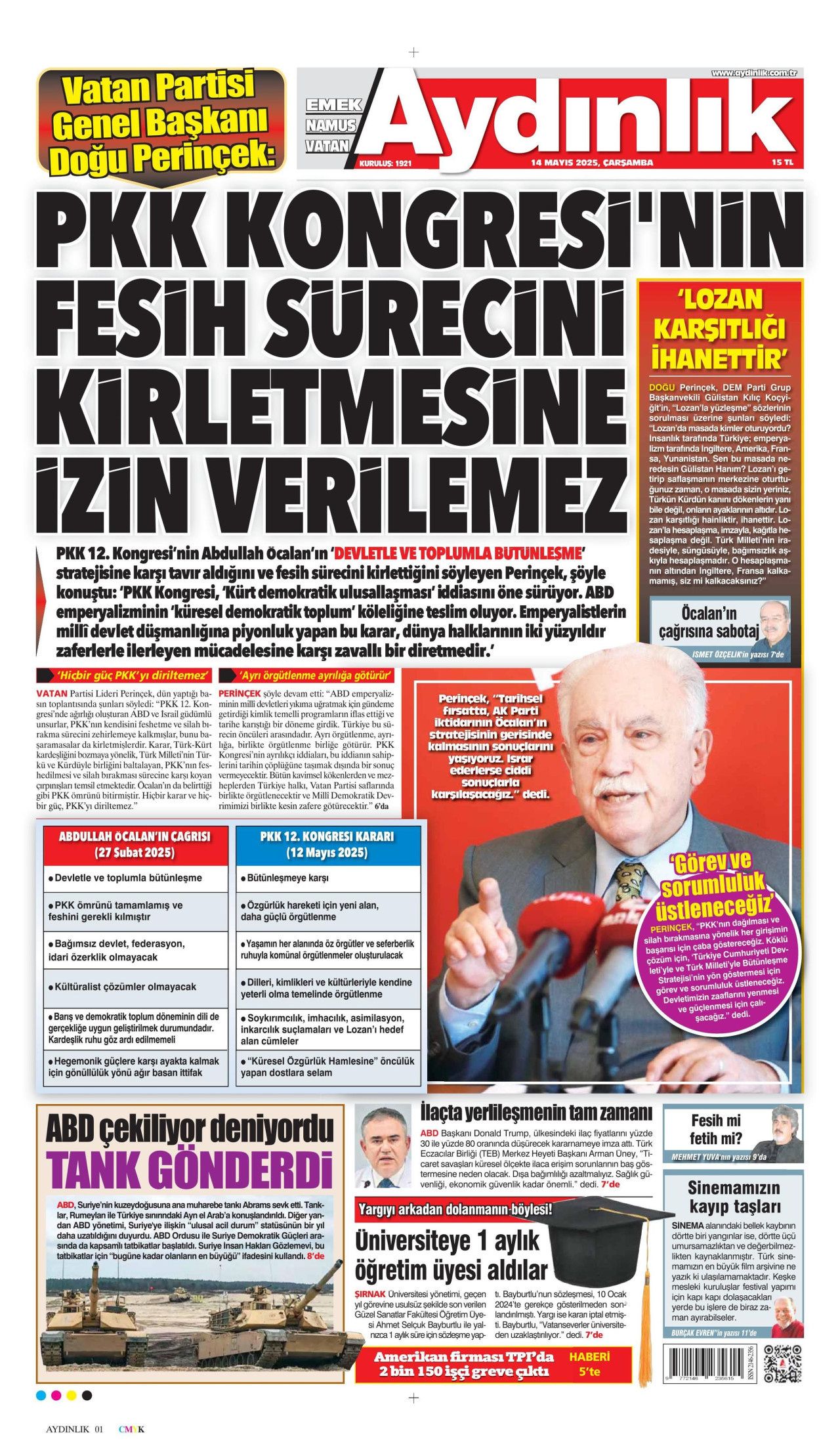 Planlar yapıldı... Terörsüz Türkiye için en kritik iş MİT'te! Bugünün gazete manşetleri 15