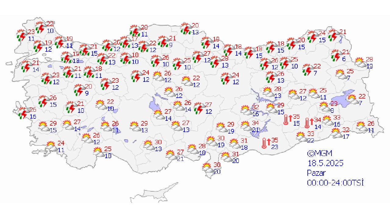 18 Mayıs 2025 Pazar hava durumu! Sağanak ve gök gürültülü sağanak yağış bekleniyor... 1
