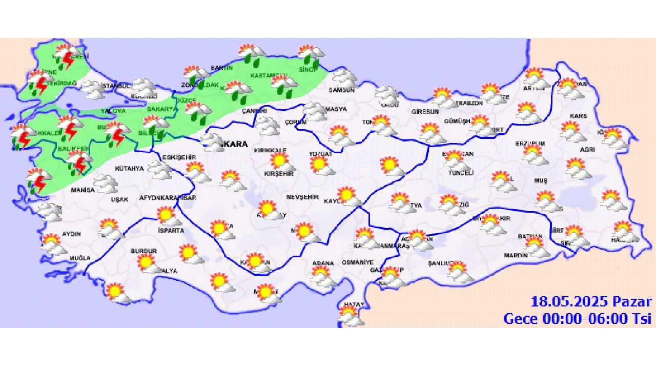 18 Mayıs 2025 Pazar hava durumu! Sağanak ve gök gürültülü sağanak yağış bekleniyor... 3