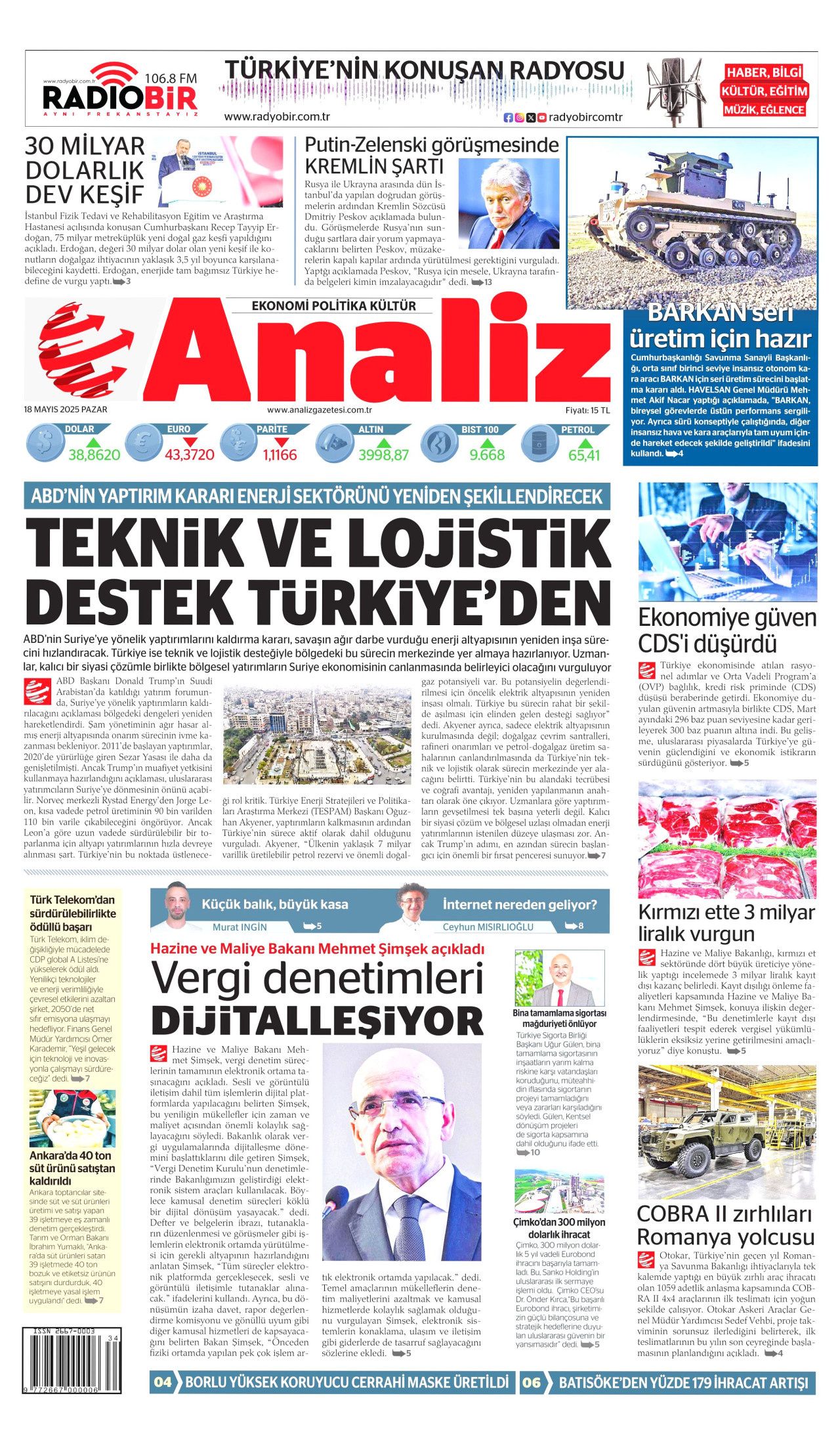 Cumhurbaşkanı Erdoğan'dan 30 milyar dolarlık doğalgaz müjdesi! 18 Mayıs Pazar gazete manşetleri... 18