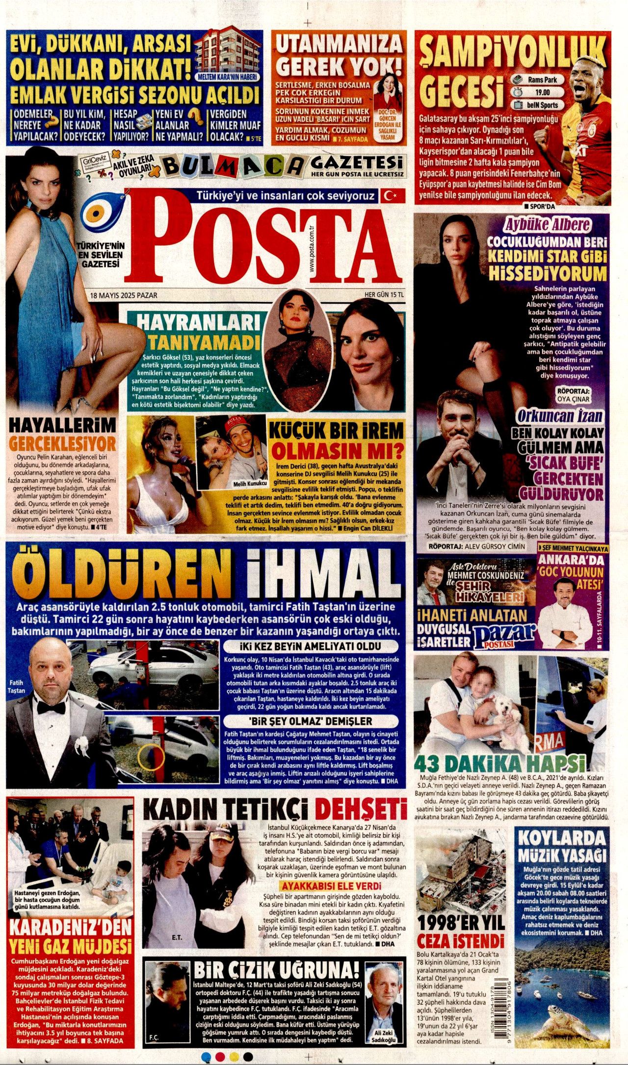 Cumhurbaşkanı Erdoğan'dan 30 milyar dolarlık doğalgaz müjdesi! 18 Mayıs Pazar gazete manşetleri... 15