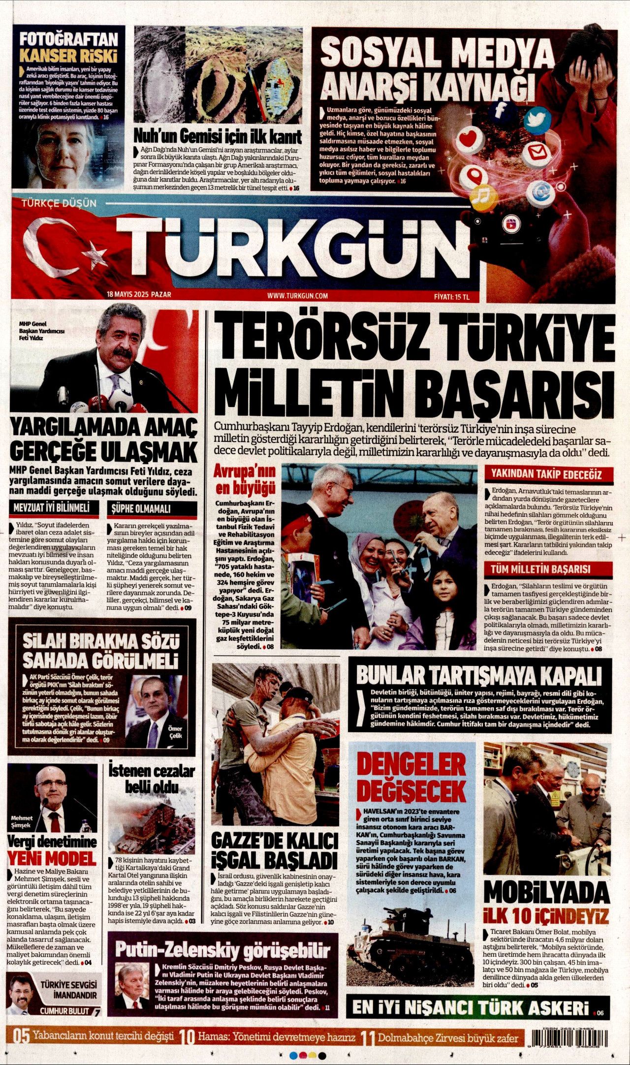 Cumhurbaşkanı Erdoğan'dan 30 milyar dolarlık doğalgaz müjdesi! 18 Mayıs Pazar gazete manşetleri... 16