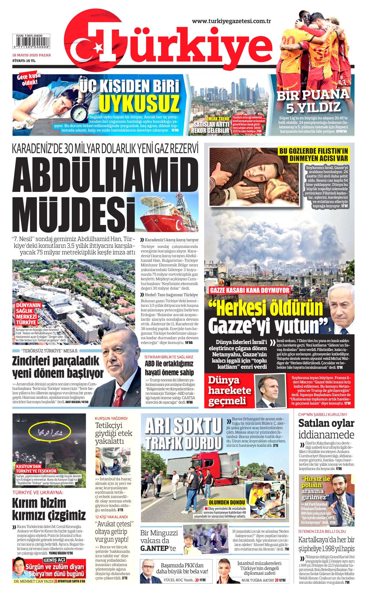 Cumhurbaşkanı Erdoğan'dan 30 milyar dolarlık doğalgaz müjdesi! 18 Mayıs Pazar gazete manşetleri... 10