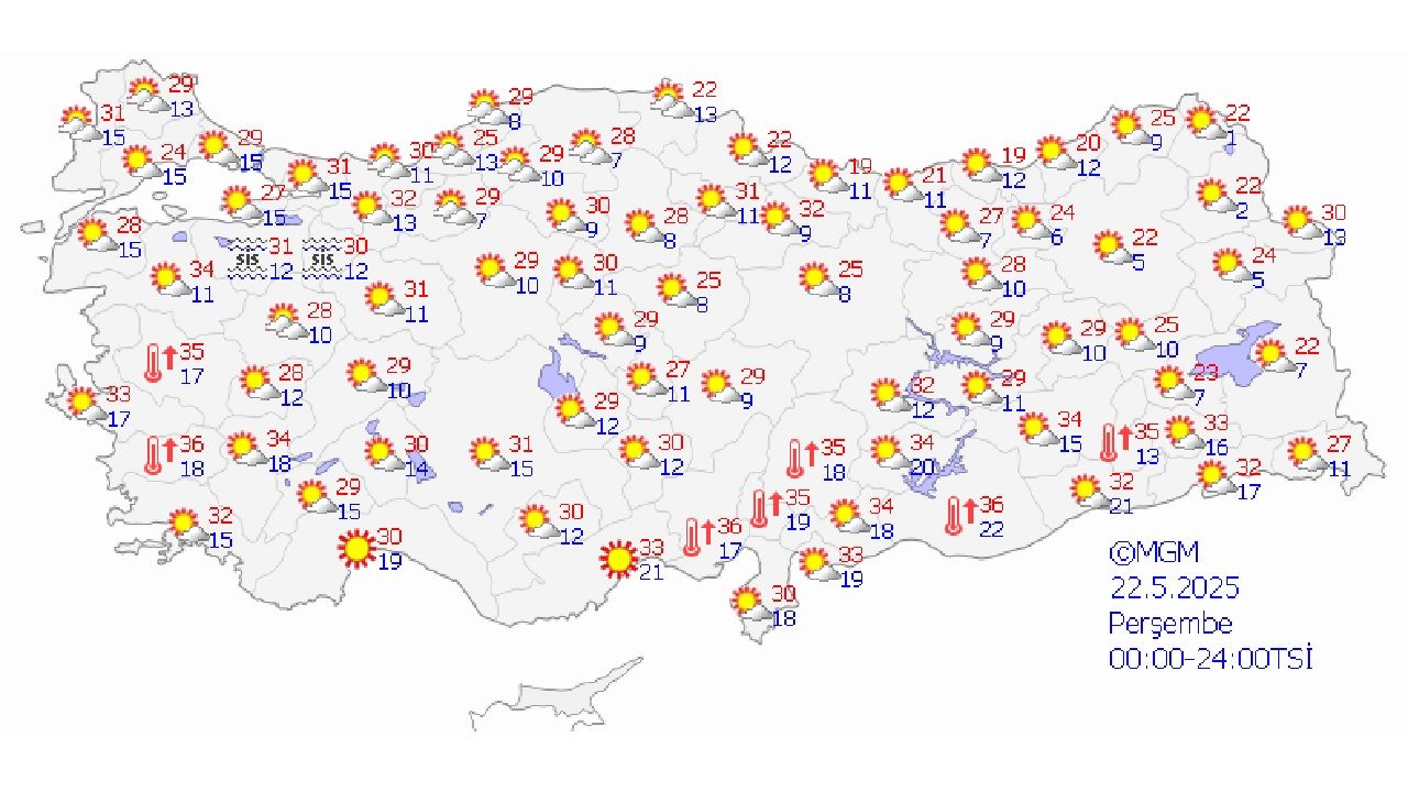 Meteoroloji hava durumu raporu 22 Mayıs 2025: Ülke genelinde yağış yok, kuzey kesimler parçalı bulutlu 1