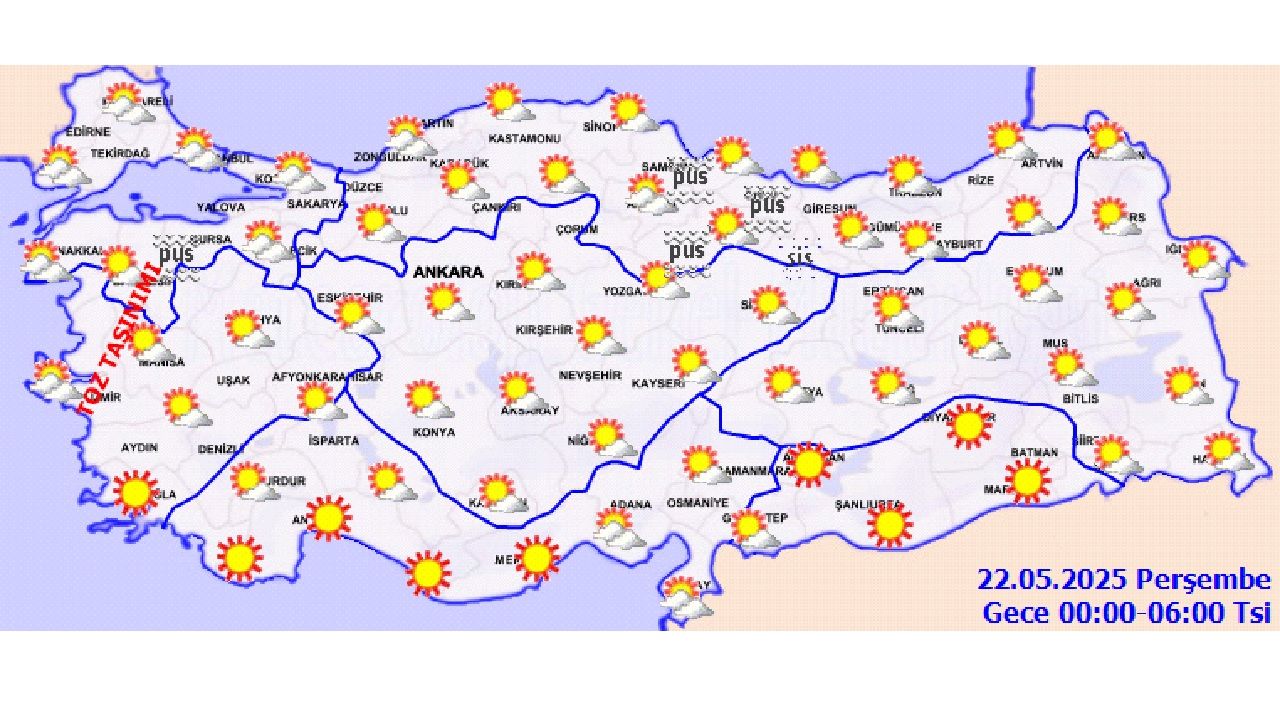 Meteoroloji hava durumu raporu 22 Mayıs 2025: Ülke genelinde yağış yok, kuzey kesimler parçalı bulutlu 2