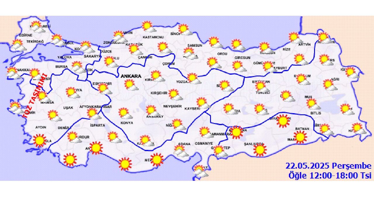 Meteoroloji hava durumu raporu 22 Mayıs 2025: Ülke genelinde yağış yok, kuzey kesimler parçalı bulutlu 13