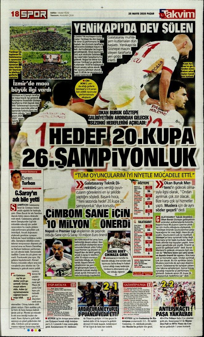 "Yedekleri de 5 yıldız!" Galatasaray'ın Göztepe galibiyeti manşetleri süsledi 10