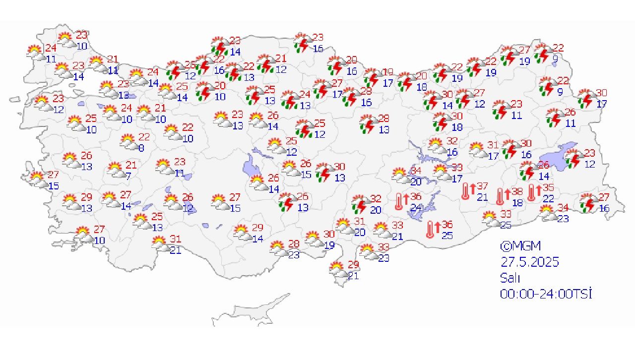 27 Mayıs 2025 Meteorolojiden uyarı geldi! Yurt genelinde sağanak, rüzgar ve toz taşınımı bekleniyor... 1