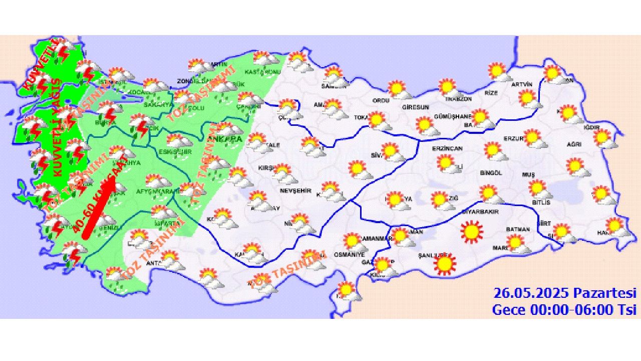 27 Mayıs 2025 Meteorolojiden uyarı geldi! Yurt genelinde sağanak, rüzgar ve toz taşınımı bekleniyor... 2
