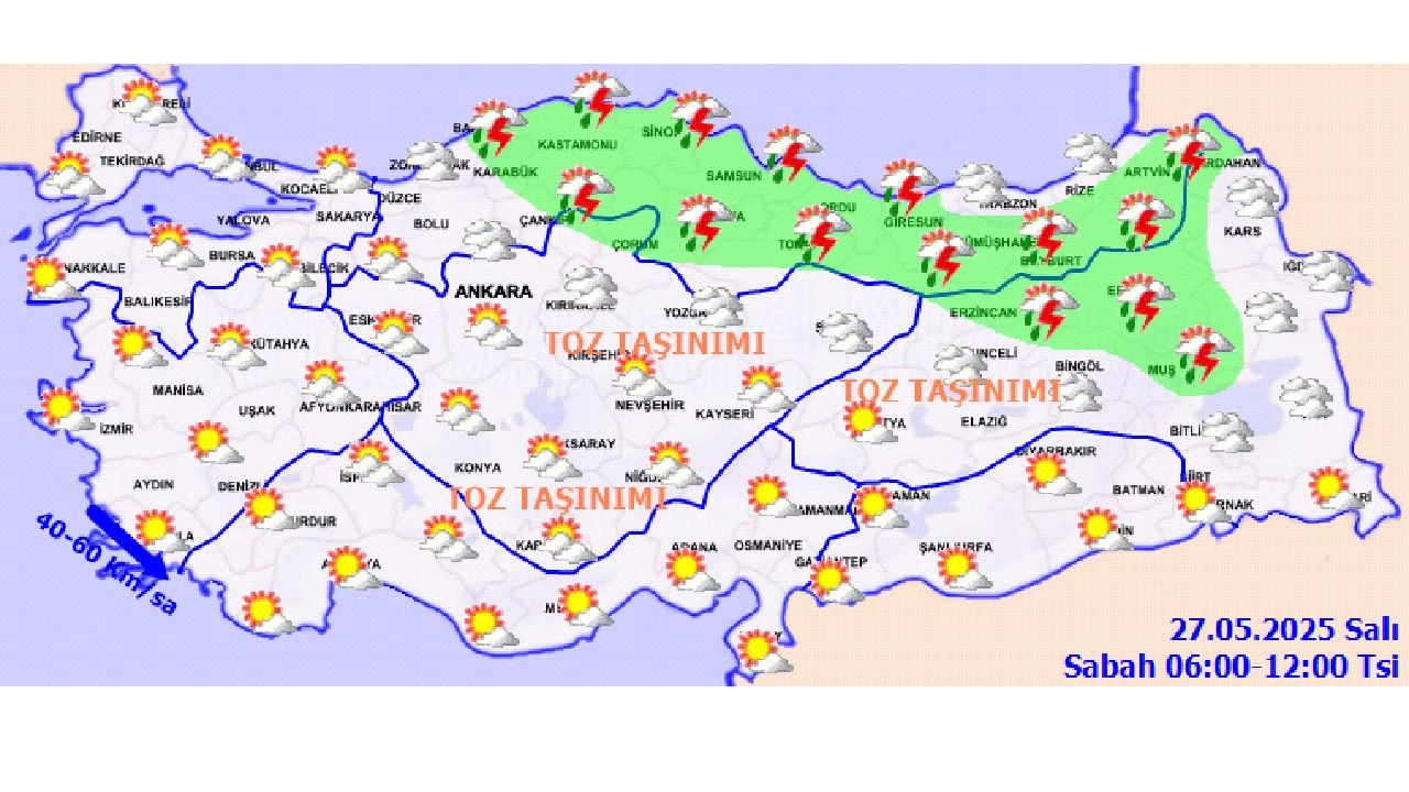 27 Mayıs 2025 Meteorolojiden uyarı geldi! Yurt genelinde sağanak, rüzgar ve toz taşınımı bekleniyor... 4
