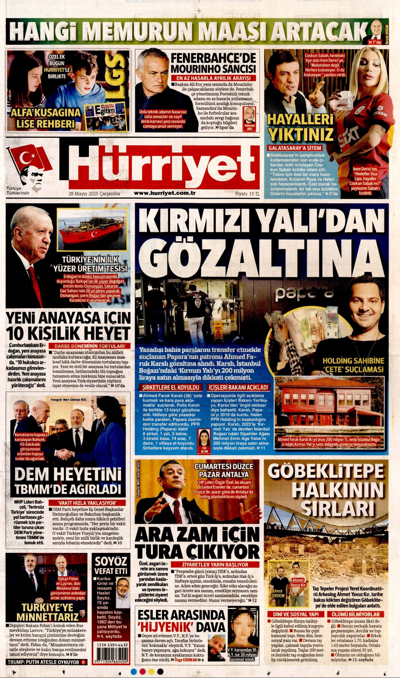 Kırmızı Yalı'dan gözaltına... Papara sahibine çete suçlaması! Bugünün gazete manşetleri... 1