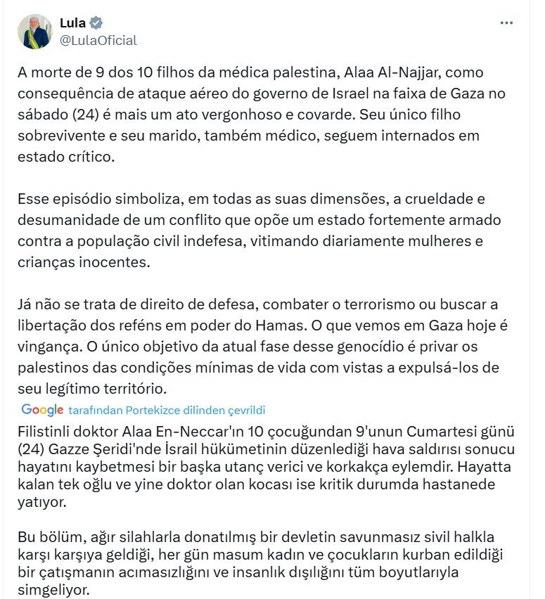 İsrail'in saldırısında 9 çocuğunu kaybeden Filistinli anne olayı Brezilya lideri Lula'yı çileden çıkardı 2