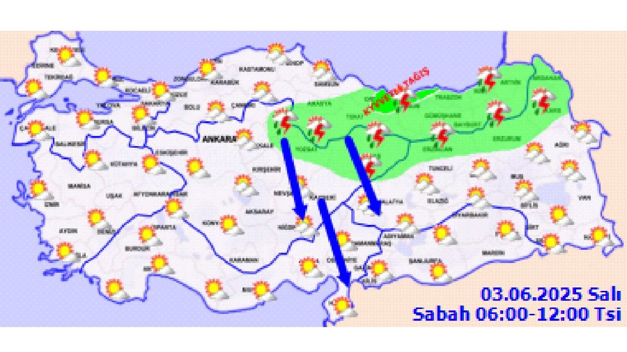 3 Haziran 2025 yurt geneli hava durumu! Sağanak yağışa karşı tedbirinizi alın... 3
