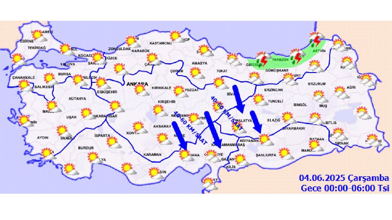 4 Haziran 2025 yurt geneli hava durumu! Doğu ve iç kesimlerde sağanak yağışlar bekleniyor... 2