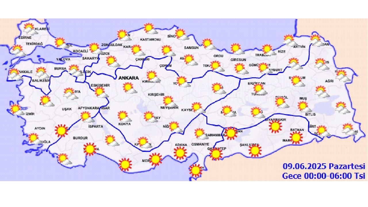 9 Haziran 2025 Pazartesi yurt geneli hava durumu! O kentlerde yağışlara dikkat! 2