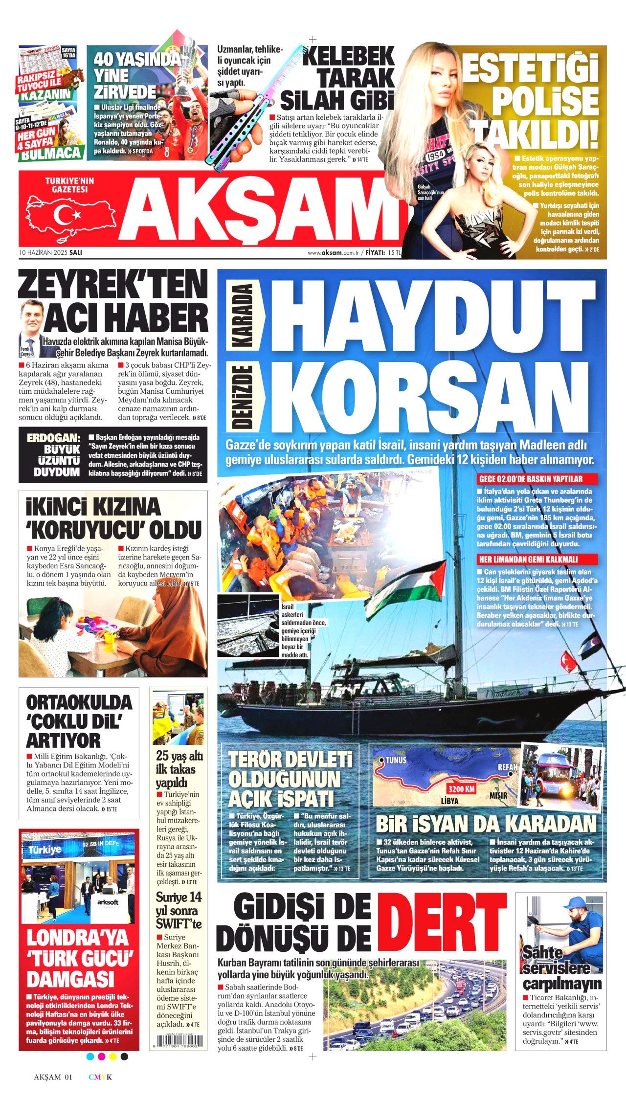 Haydut İsrail tekneye saldırdı! Madleen'e şafak baskını manşetlerde... 10 Haziran Salı gazete manşetleri 3