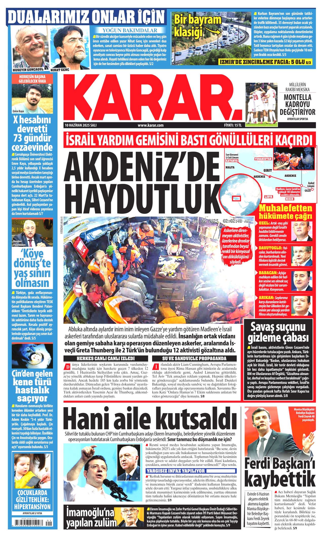 Haydut İsrail tekneye saldırdı! Madleen'e şafak baskını manşetlerde... 10 Haziran Salı gazete manşetleri 4