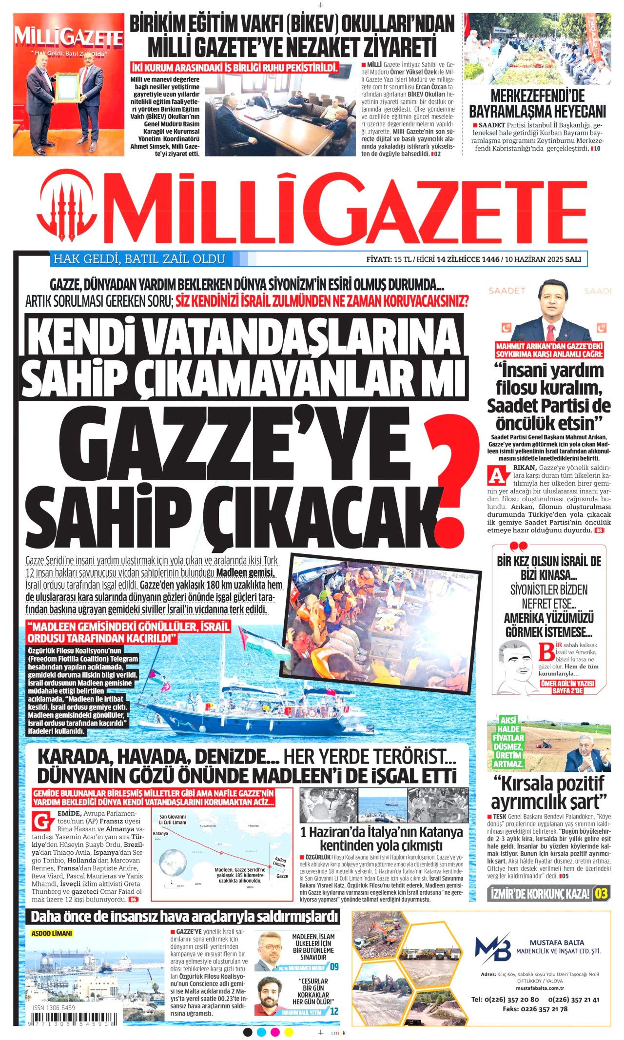 Haydut İsrail tekneye saldırdı! Madleen'e şafak baskını manşetlerde... 10 Haziran Salı gazete manşetleri 9