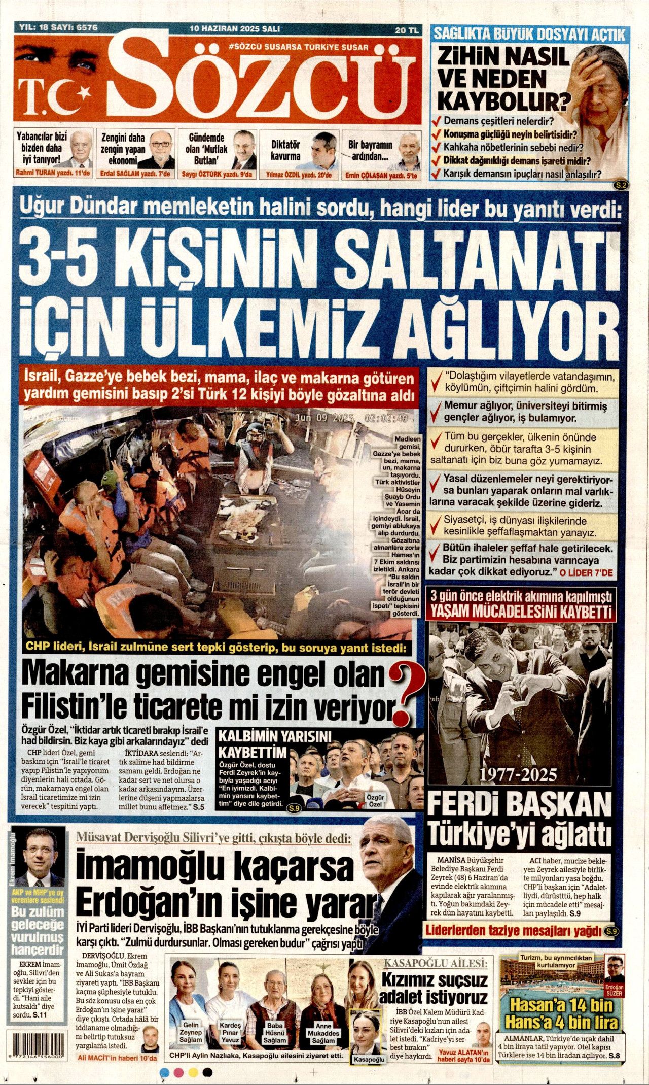 Haydut İsrail tekneye saldırdı! Madleen'e şafak baskını manşetlerde... 10 Haziran Salı gazete manşetleri 8