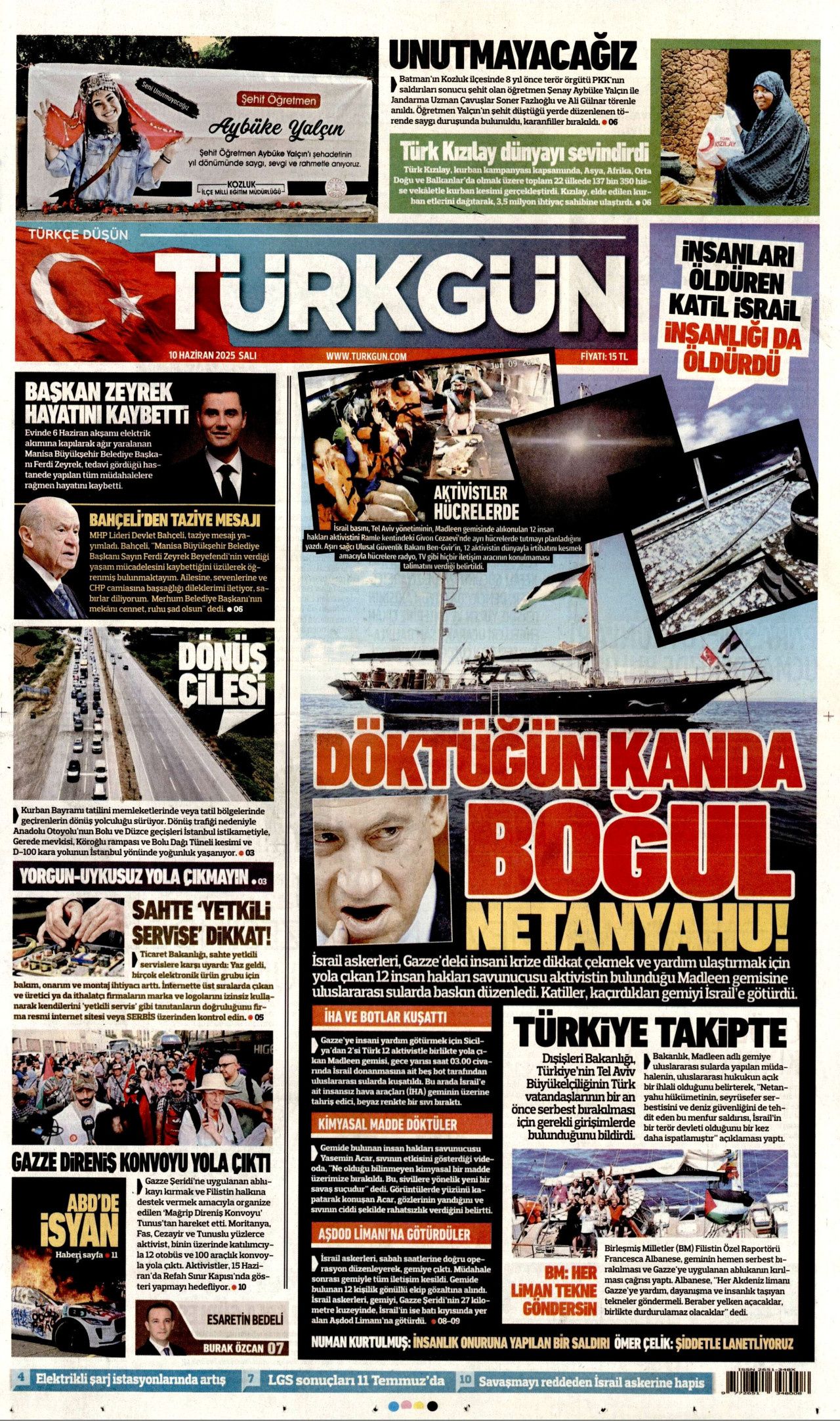 Haydut İsrail tekneye saldırdı! Madleen'e şafak baskını manşetlerde... 10 Haziran Salı gazete manşetleri 12