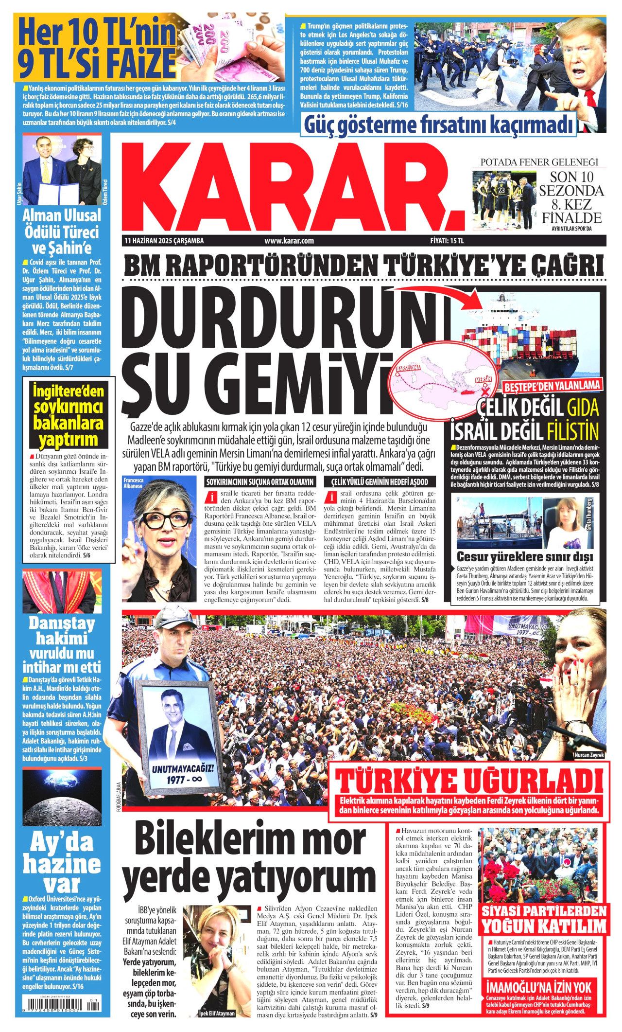 Siyaset üstü bir veda! Ferdi Zeyrek'in cenaze töreni manşetlerde... 11 Haziran Çarşamba gazete manşetleri 12