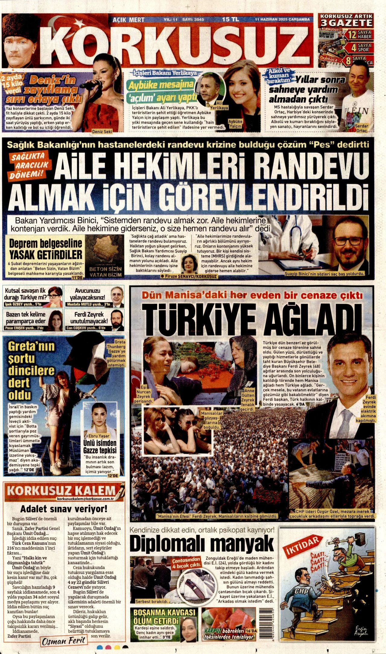 Siyaset üstü bir veda! Ferdi Zeyrek'in cenaze töreni manşetlerde... 11 Haziran Çarşamba gazete manşetleri 15
