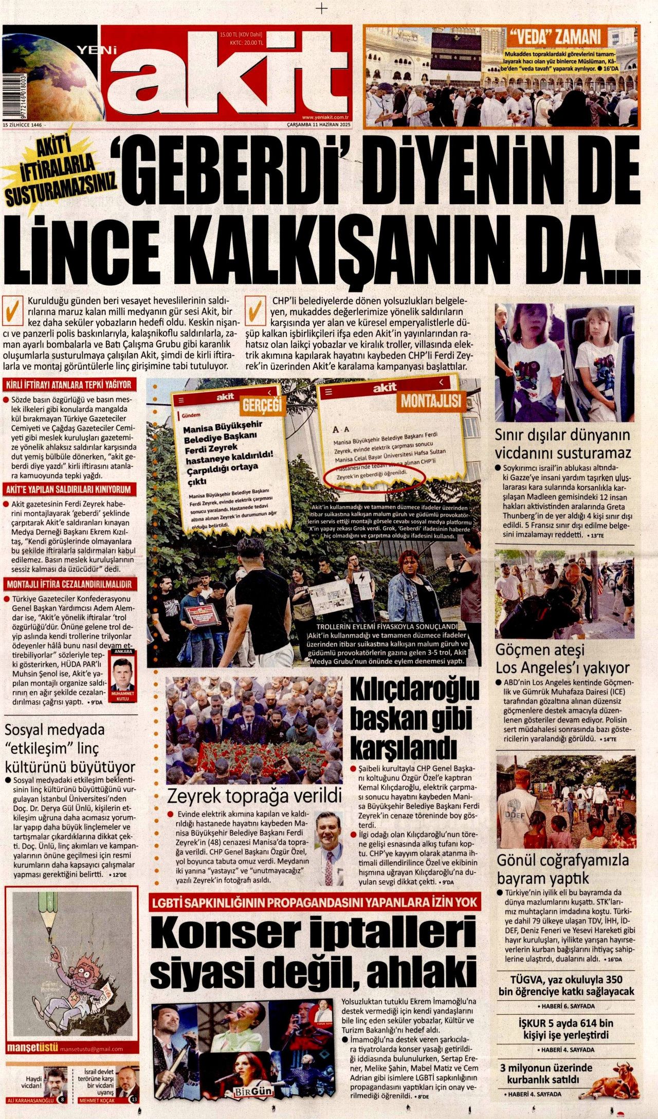 Siyaset üstü bir veda! Ferdi Zeyrek'in cenaze töreni manşetlerde... 11 Haziran Çarşamba gazete manşetleri 9