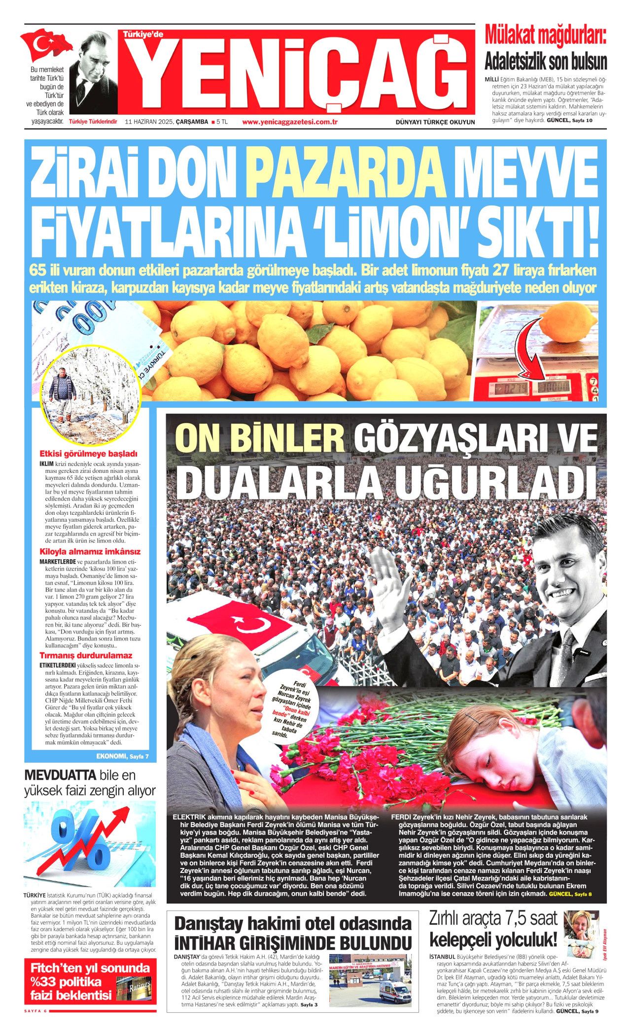 Siyaset üstü bir veda! Ferdi Zeyrek'in cenaze töreni manşetlerde... 11 Haziran Çarşamba gazete manşetleri 7