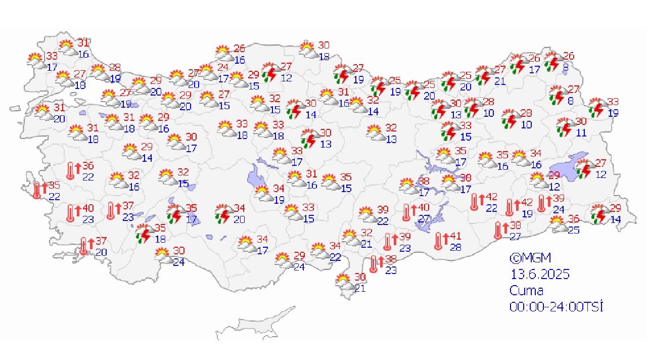 13 Haziran 2025 Türkiye genelinde sağanak yağış ve toz taşınımı bekleniyor... 1