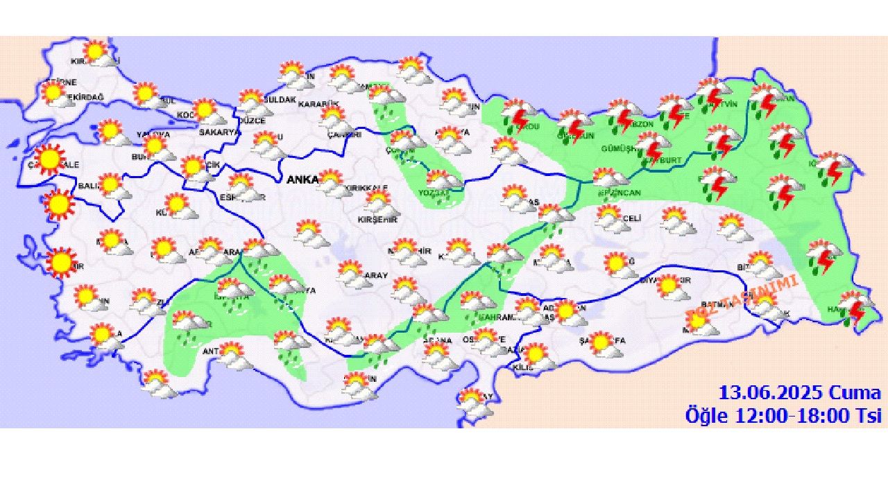 13 Haziran 2025 Türkiye genelinde sağanak yağış ve toz taşınımı bekleniyor... 12