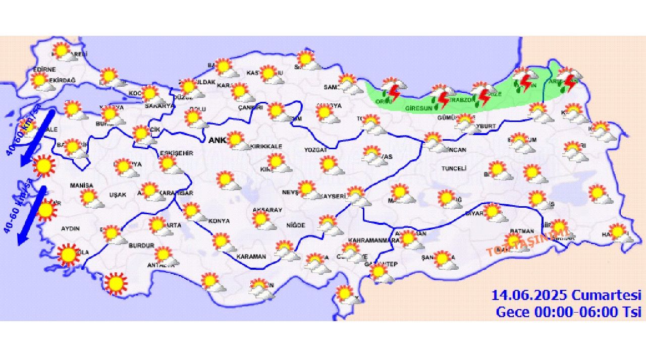 14 Haziran 2025 Meteoroloji il il açıkladı! Toz taşınımı ve sağanak yağışa dikkat! 2