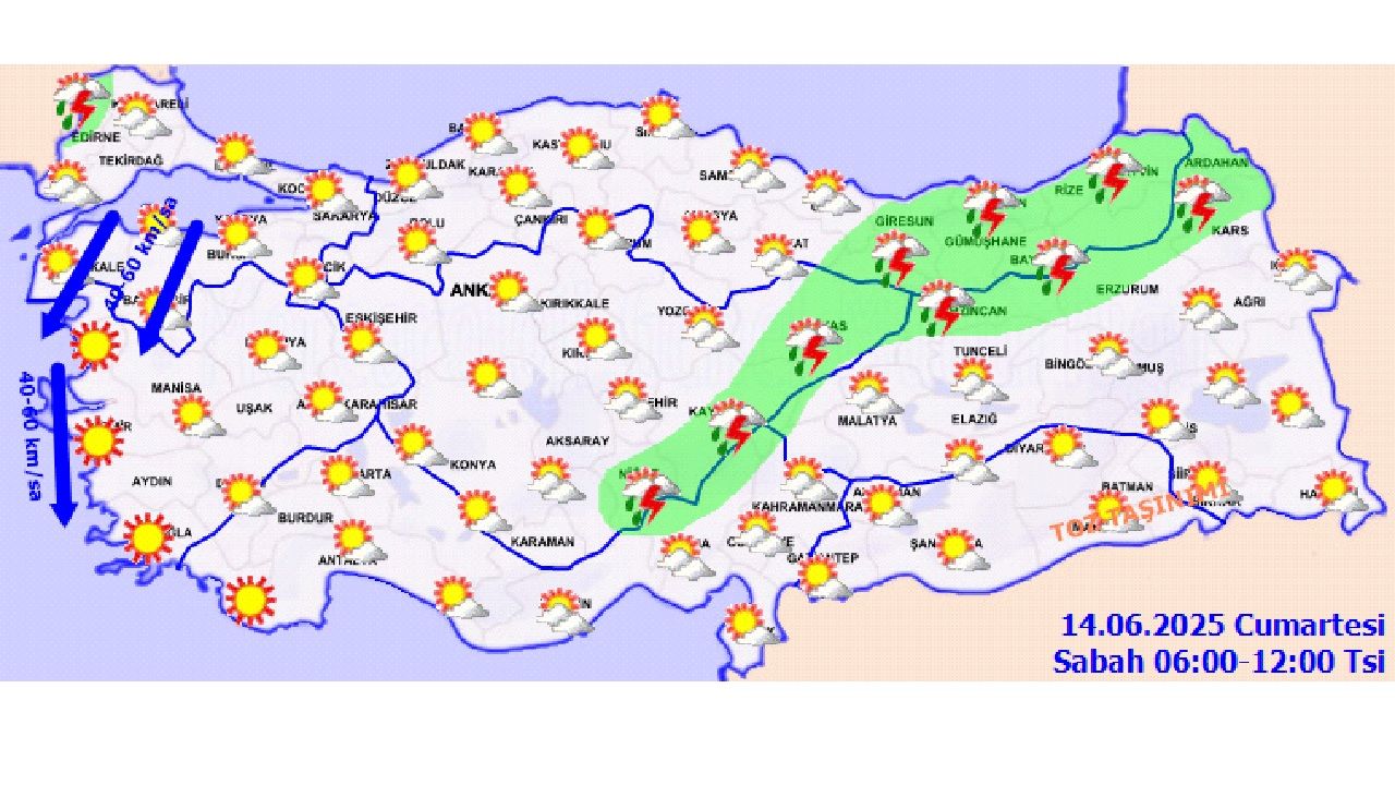 14 Haziran 2025 Meteoroloji il il açıkladı! Toz taşınımı ve sağanak yağışa dikkat! 3