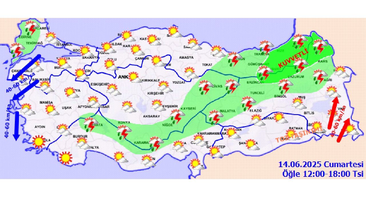 14 Haziran 2025 Meteoroloji il il açıkladı! Toz taşınımı ve sağanak yağışa dikkat! 4