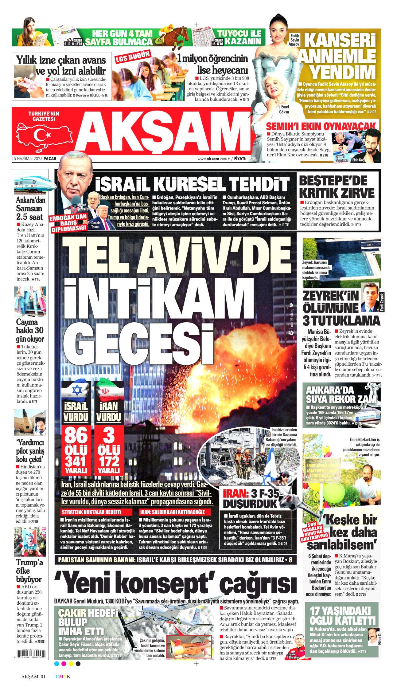 Dünya savaşının fragmanı... İsrail nükleer silah kullanır mı? Orta Doğu'daki gerilimi hangi gazete nasıl gördü? 15 Haziran manşetleri... 9