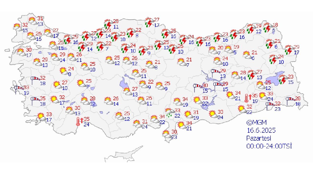 16 Haziran 2025 Türkiye genelinde hava durumu: Yağışlar kuzey ve doğu kesimlerde etkili olacak! 1