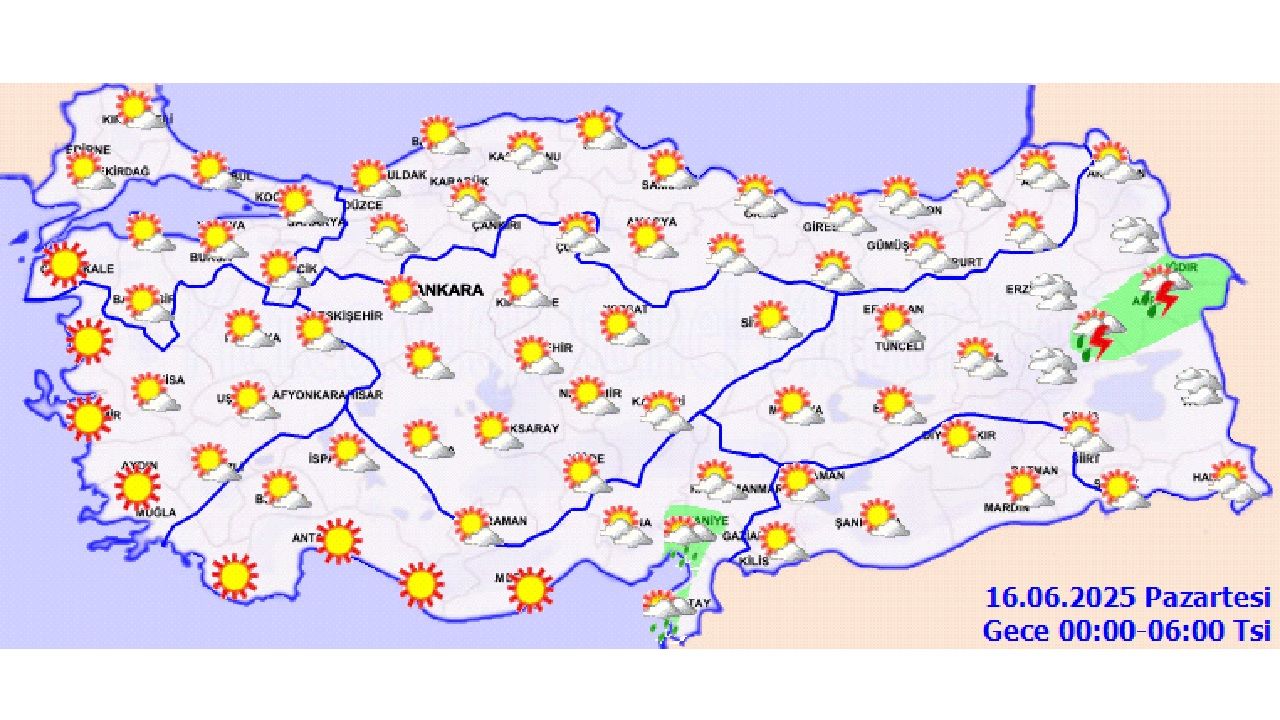 16 Haziran 2025 Türkiye genelinde hava durumu: Yağışlar kuzey ve doğu kesimlerde etkili olacak! 2