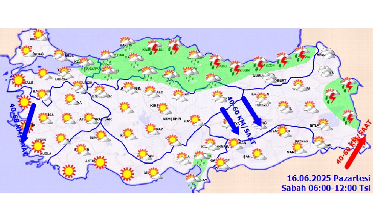 16 Haziran 2025 Türkiye genelinde hava durumu: Yağışlar kuzey ve doğu kesimlerde etkili olacak! 3