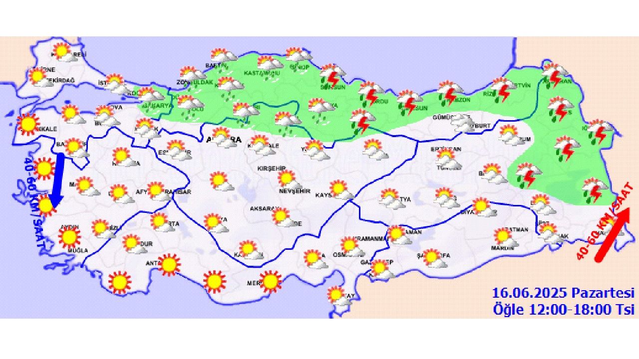16 Haziran 2025 Türkiye genelinde hava durumu: Yağışlar kuzey ve doğu kesimlerde etkili olacak! 4