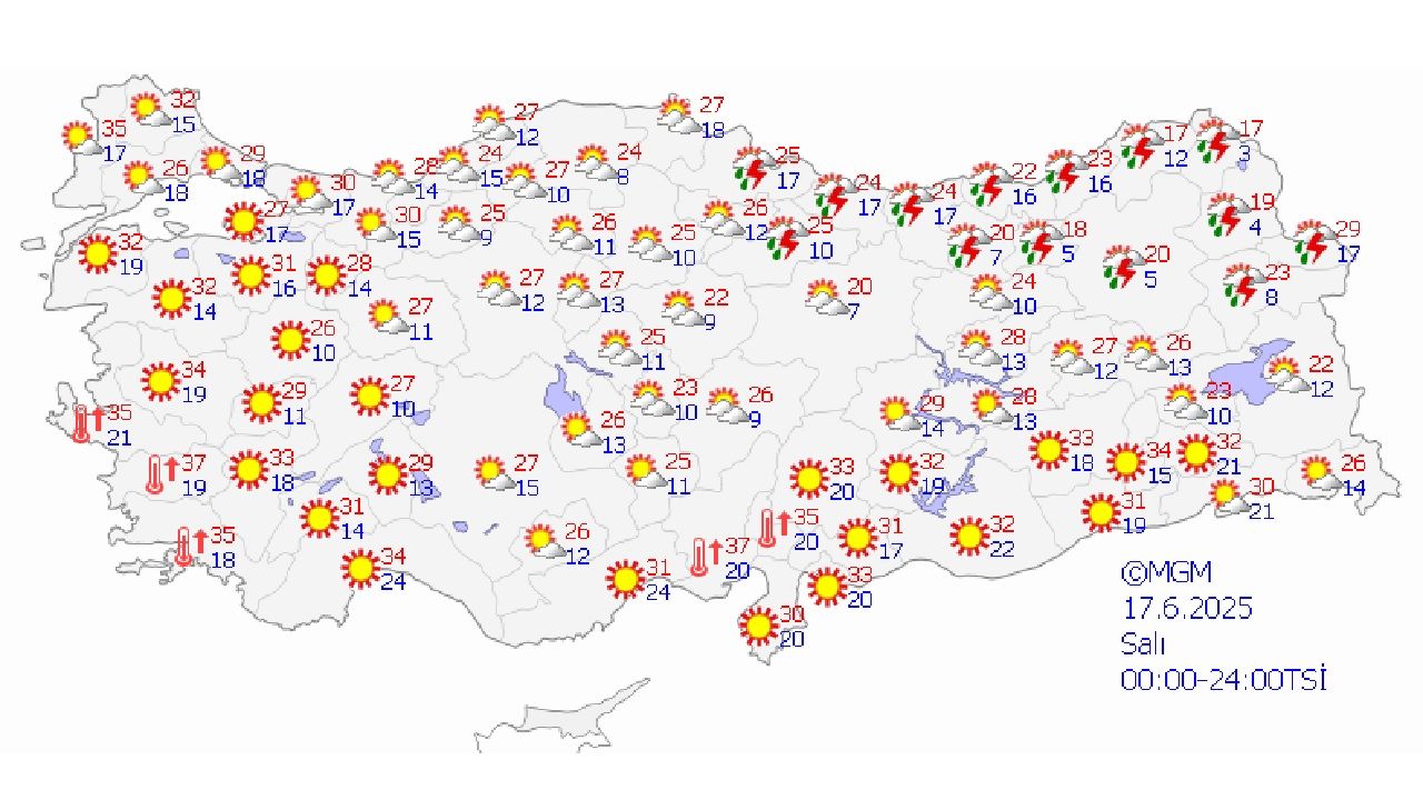 17 Haziran 2025 Salı yurt geneli hava durumu! Başta Ankara, İstanbul ve İzmir olmak üzere il il beklenen sıcaklıklar... 1