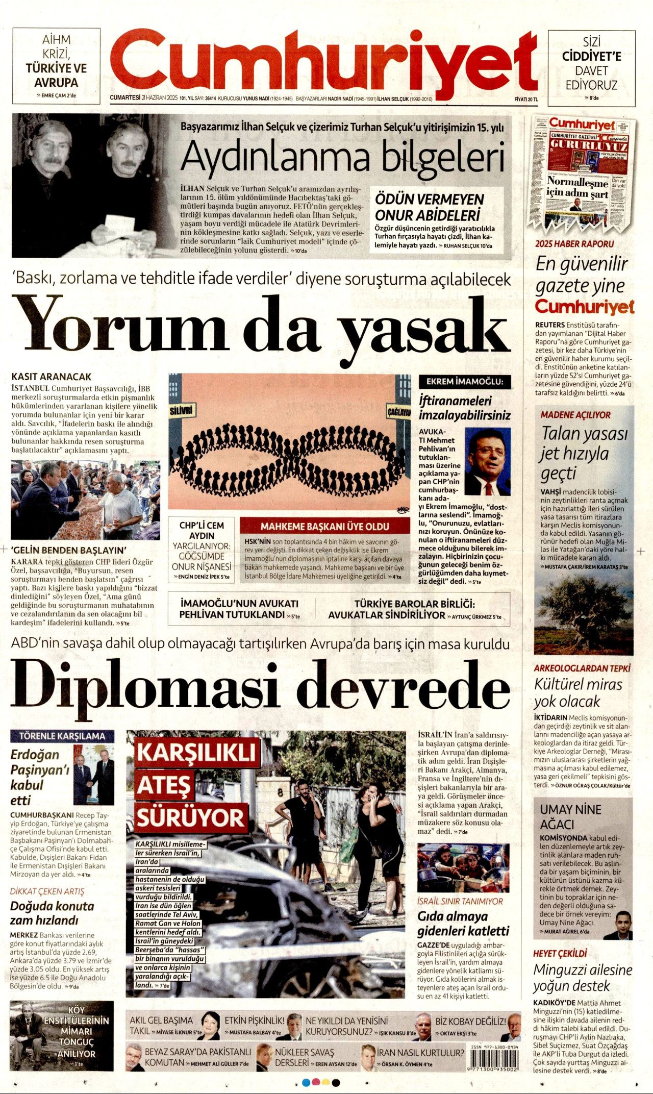 Soykırımcı İsrail gerçekleri gizliyor! Korku, yalan, sansür... 21 Haziran Cumartesi gazete manşetleri 6