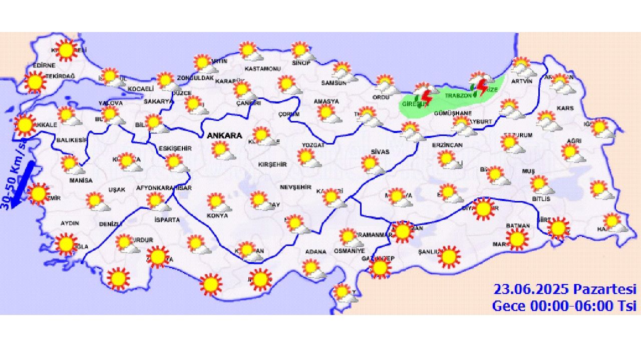23 Haziran 2025 Meteoroloji hava durumu tahminleri: Az bulutlu, bulutlu ve yağışlı hava etkili olacak... 1