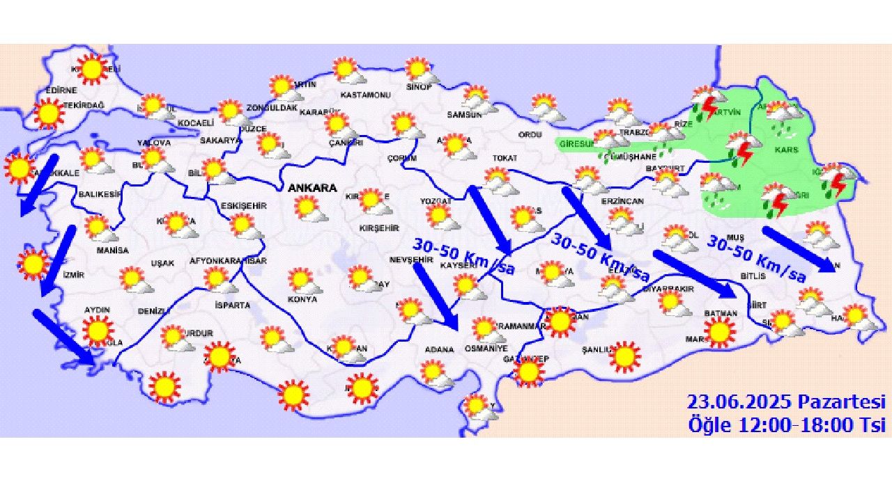 23 Haziran 2025 Meteoroloji hava durumu tahminleri: Az bulutlu, bulutlu ve yağışlı hava etkili olacak... 4
