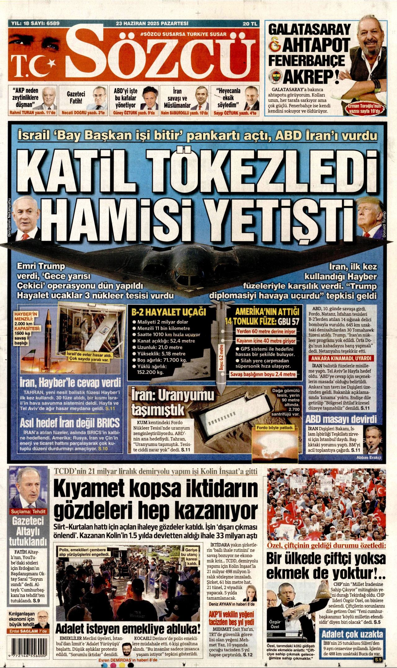 İsrail'e teslim olan ABD, İran'ı vurdu! İsrail-İran savaşındaki tehlikeli dönemeç gazete manşetlerinde... 6