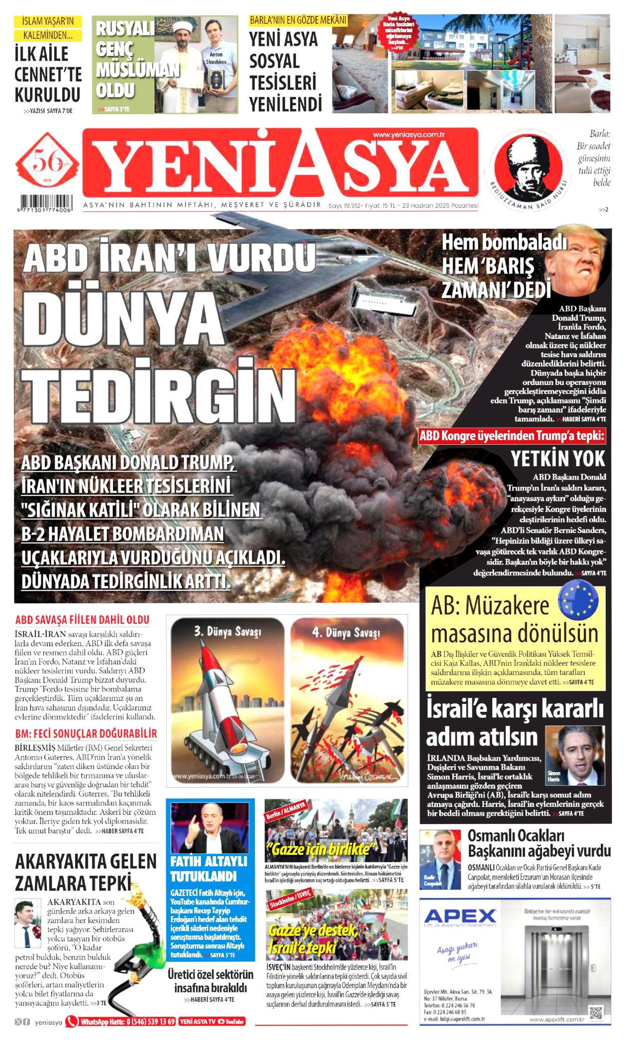 İsrail'e teslim olan ABD, İran'ı vurdu! İsrail-İran savaşındaki tehlikeli dönemeç gazete manşetlerinde... 20