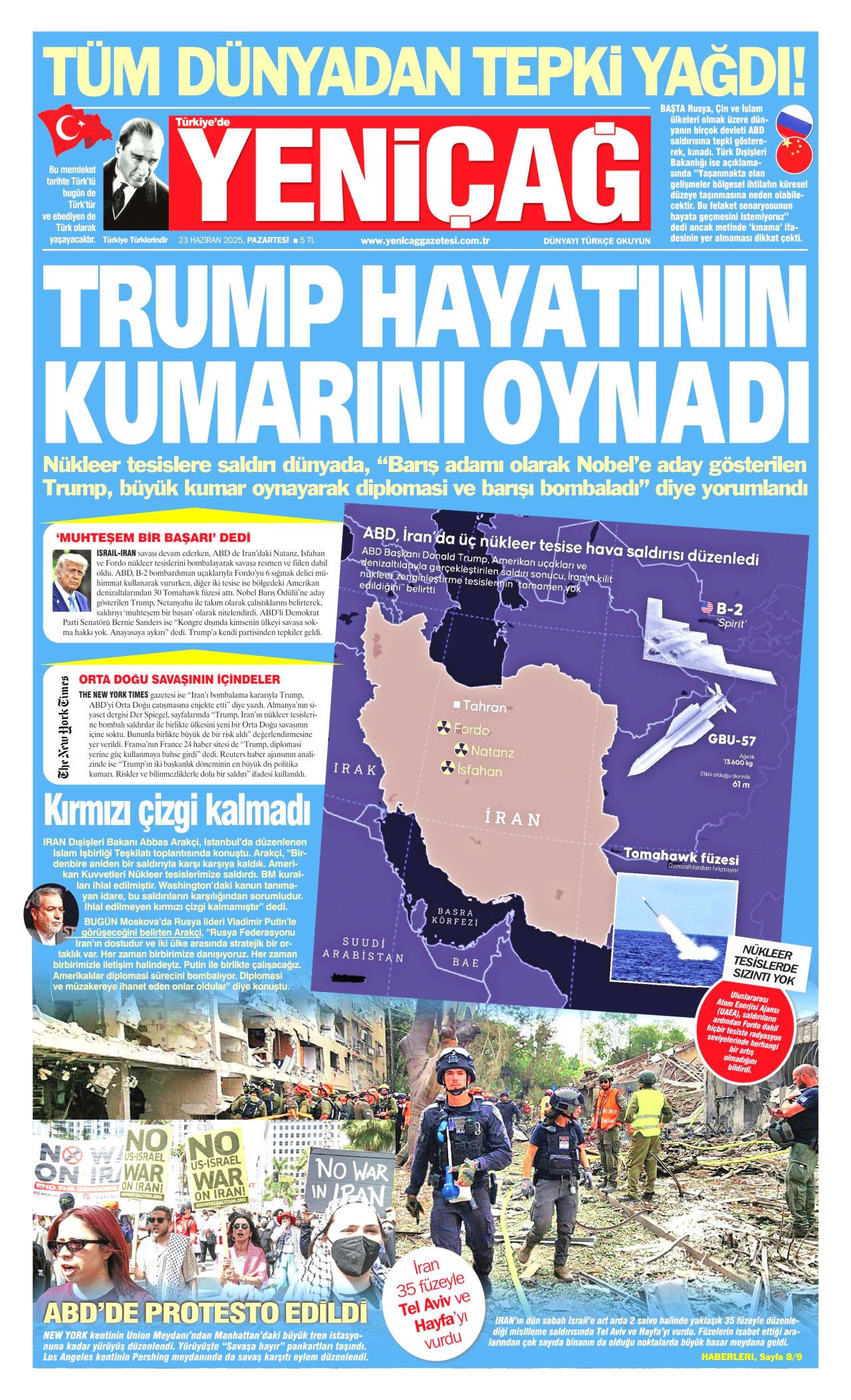 İsrail'e teslim olan ABD, İran'ı vurdu! İsrail-İran savaşındaki tehlikeli dönemeç gazete manşetlerinde... 9