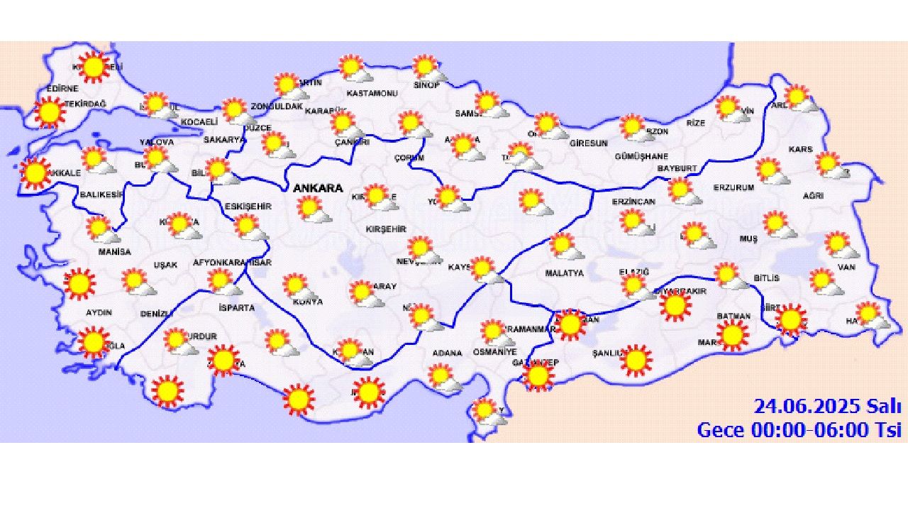 24 Haziran 2025 Salı yurt geneli hava durumu! Az bulutlu ve açık hava etkili olacak... 2