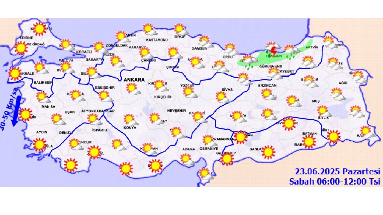 24 Haziran 2025 Salı yurt geneli hava durumu! Az bulutlu ve açık hava etkili olacak... 11