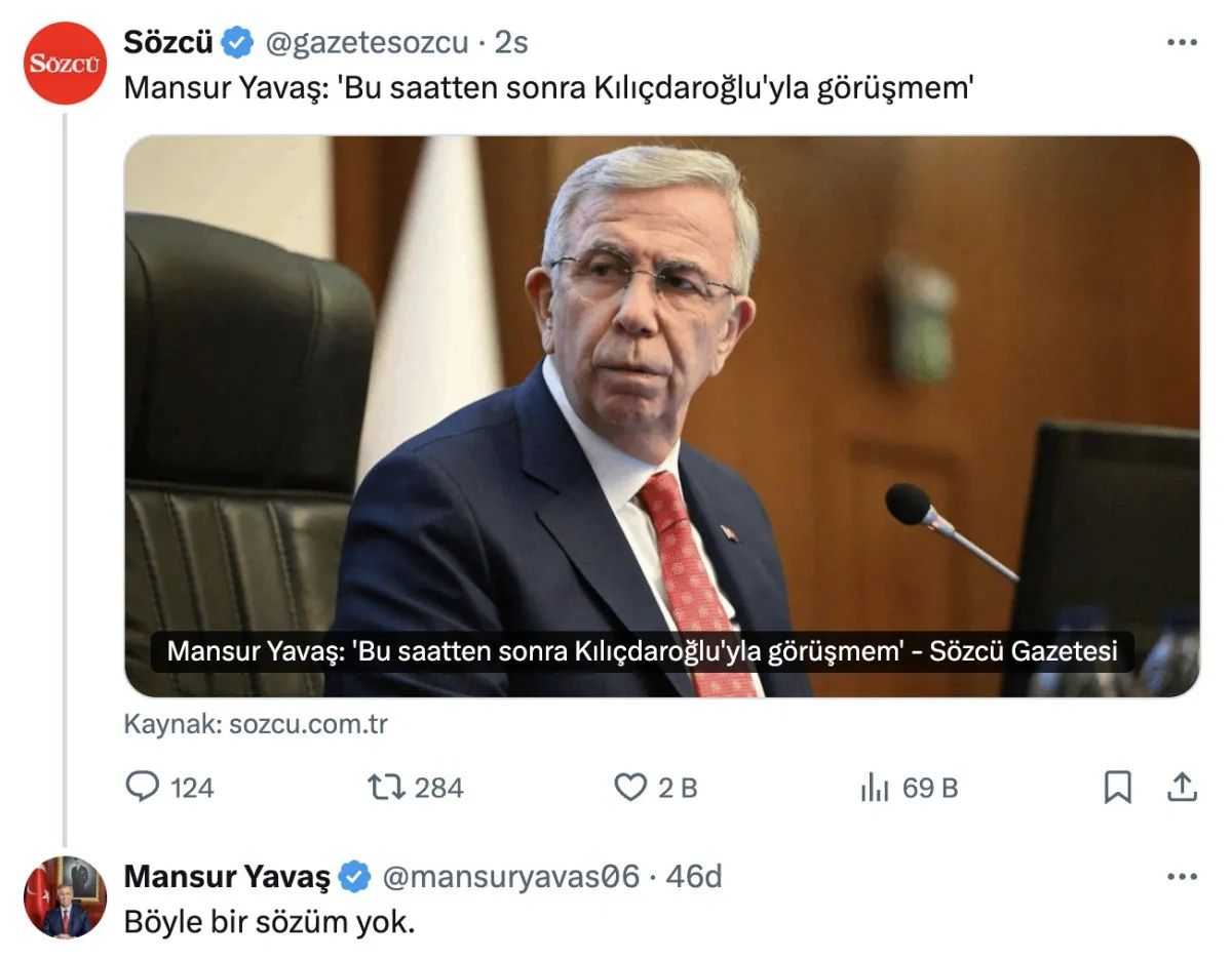 CHP'yi karıştıran iddia! Mansur Yavaş "Bu saatten sonra Kılıçdaroğlu ile görüşmem" dedi mi? Yavaş, Sözcü'nün iddiasını yalanladı! 3