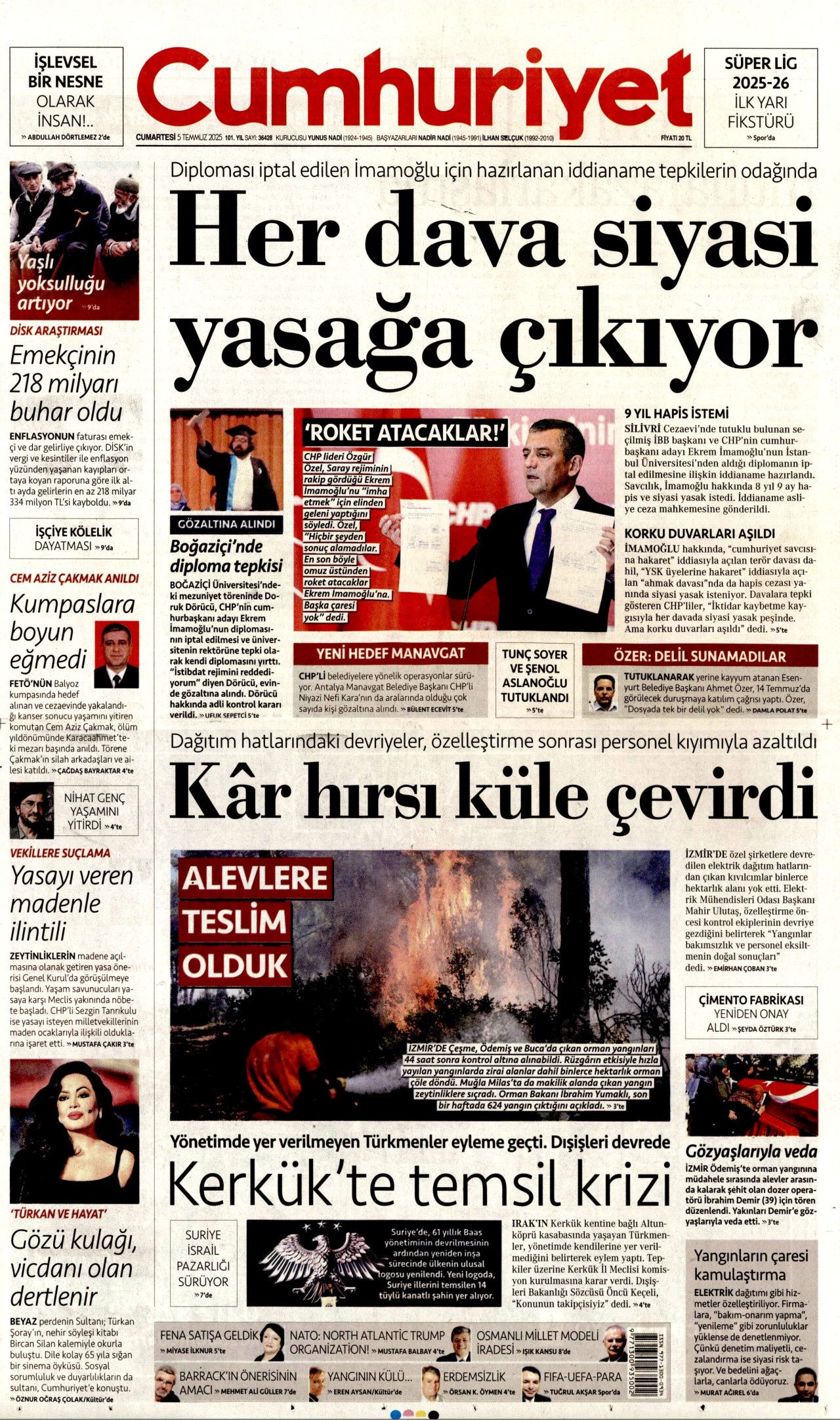 Cehalet değil ihanet... Ciğerlerimizi bile bile yaktılar! 5 Temmuz Cumartesi gazete manşetleri 3