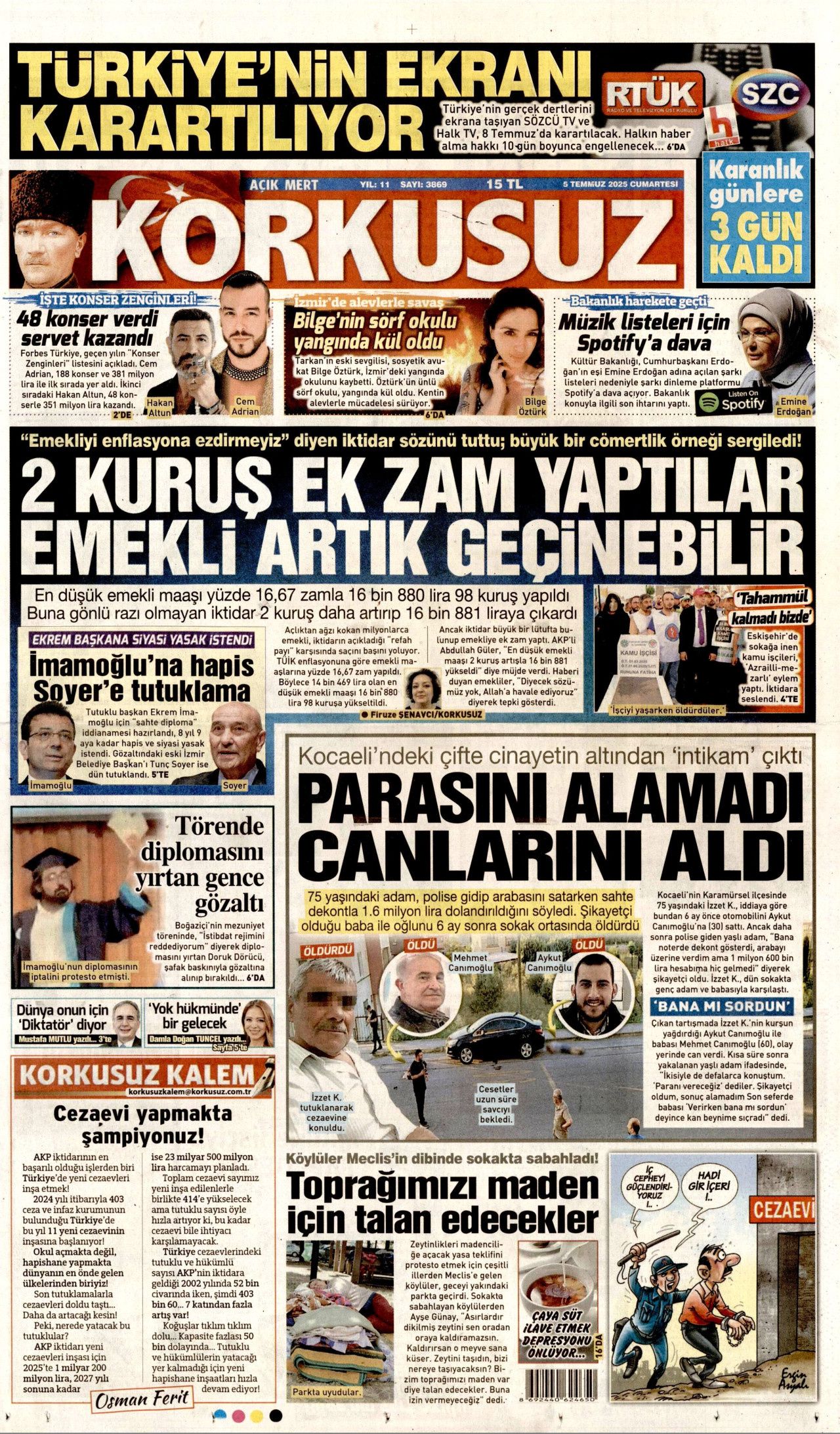 Cehalet değil ihanet... Ciğerlerimizi bile bile yaktılar! 5 Temmuz Cumartesi gazete manşetleri 19